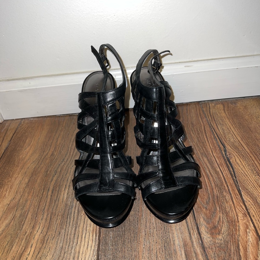 Marc Fisher Mfbongo Black Leather Open Toe Platfo… - image 1